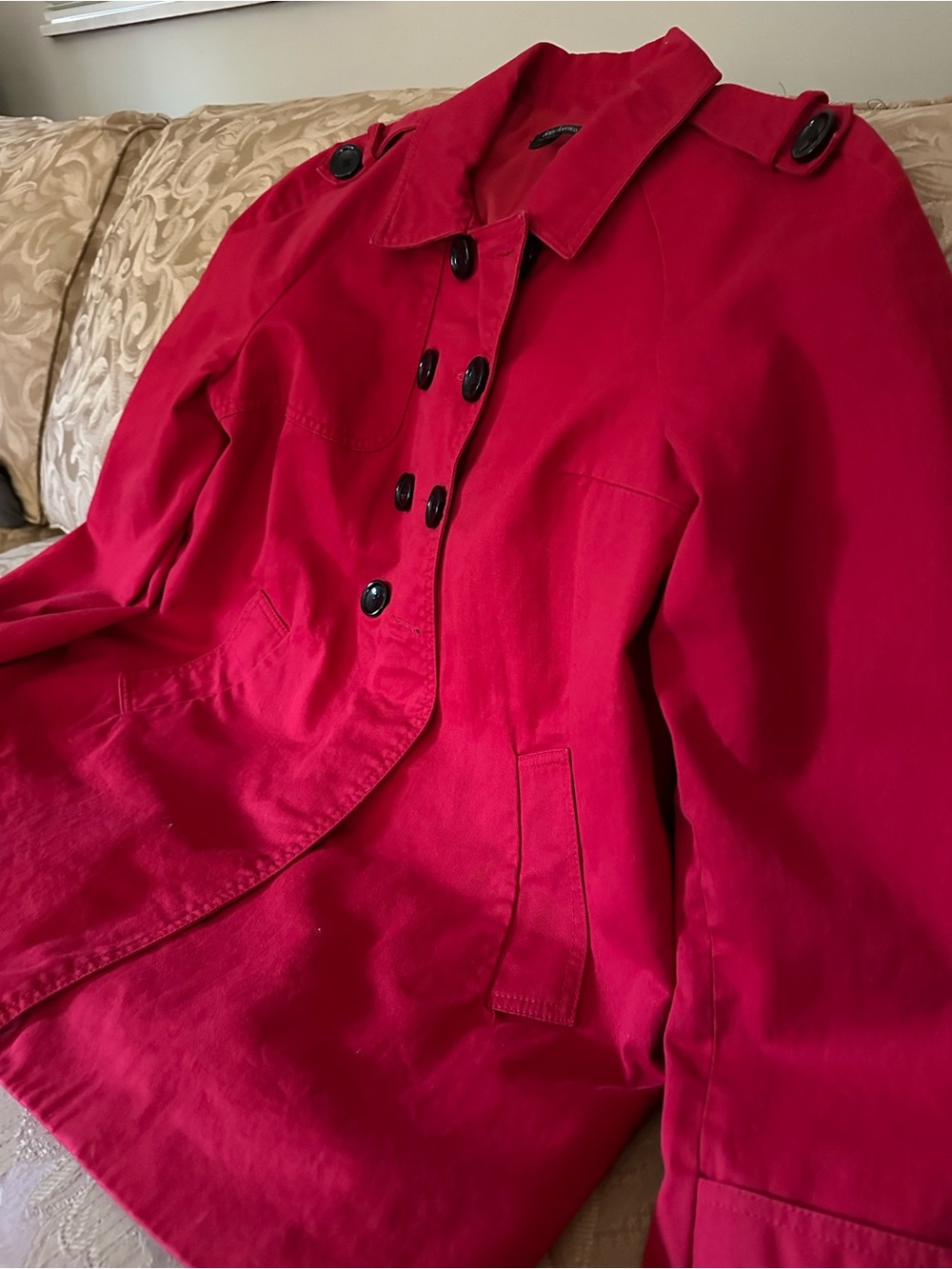 Daisy Fuentes Women's Red Double-Breasted Pea Coat